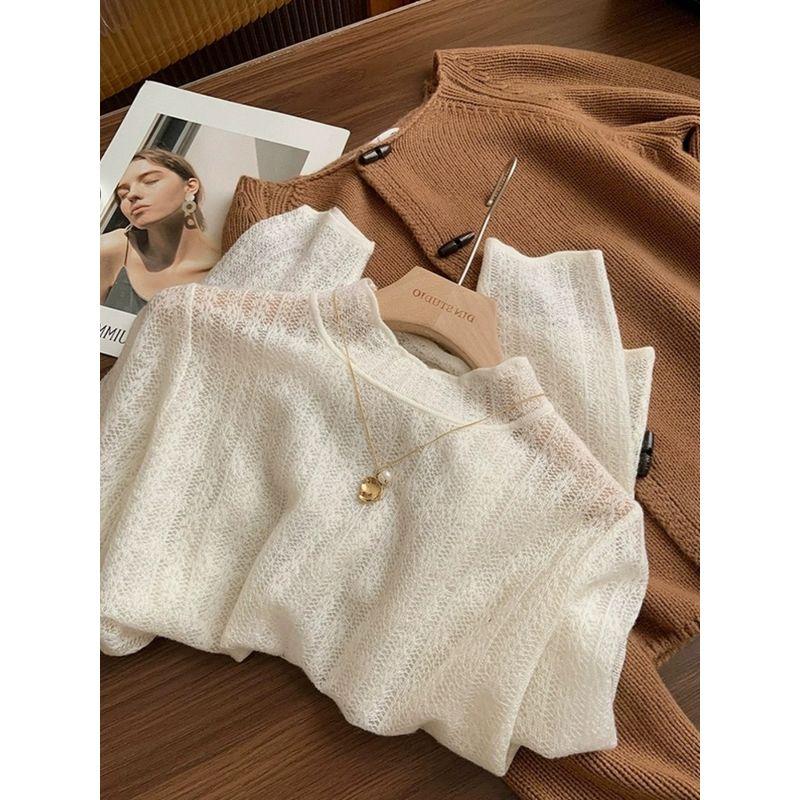 

Водорастворимое шерстяное кружево Кружевная нижняя рубашка для женщин 24 Новое поступление Западный стиль Нижнее белье Классический стиль Вырез Вязаный топ Блузка White S(Snow really -174)