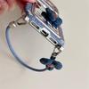 Denim Texture Mirror Card Holder Phone Case for iPhone 17pro, 16pro, 15pro, 14p with Kiki Cat Design and Lanyard