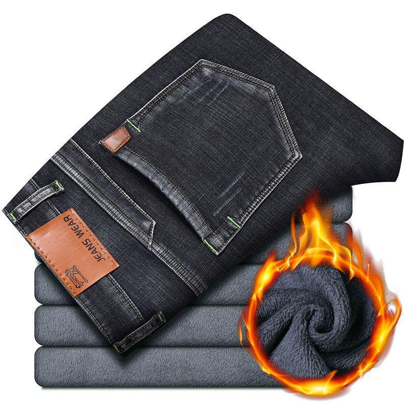 Jeans en Denim Xintang Homme Hiver Doublure Velours Stretch Jambe Droite - Style Américain Chaud