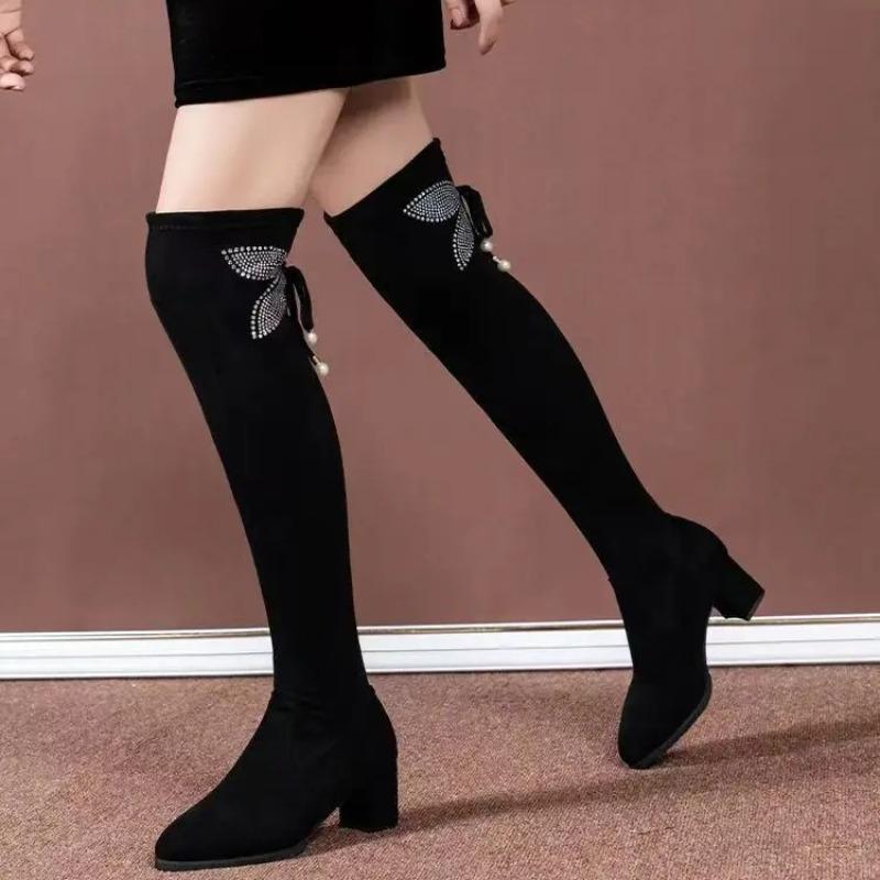 Women Over-the-knee Boots Temperament Pointe Elasticity Slimming Long Boots Women Knee High High-heeled Boots Botas Largas Mujer