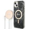 Set de Funda + Cargador para iPhone 14 Guess Mármol MagSafe negro