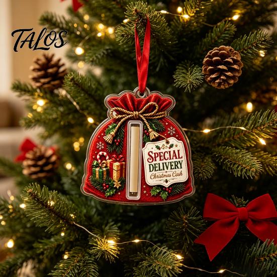 Acrylic Hanging Decorations for Tree 2D Christmas Cash Holder Ornament, Gift Card Fun Accessories Xmas Decor, Reusable Pocket Keepsake Holiday