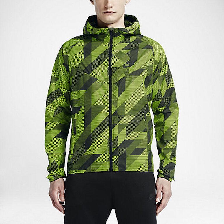 Nike Sportjacke mit Kapuze für Herren, Oberbekleidung, Grün 687564-702 mit geometrischem Musterdruck