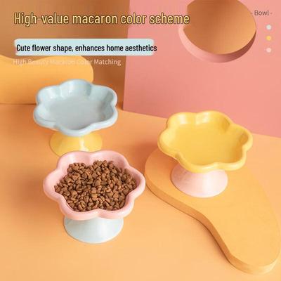 Cuenco Cerámico Antivuelco para Gatos con Diseño de Flor Creativa