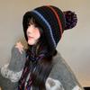 Hand woven Autumn and Winter Warm Hat for Women with Straps and Ear Protection Knitted Hat Showing Face Small Pullover Hat Tassel Woolen Hat