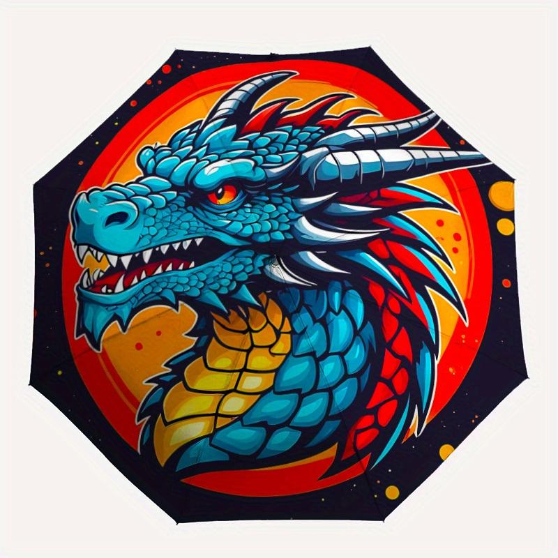 1pc Dragon Fantasy Automatic Open/Close Umbrella - Compact Travel Umbrella, 8-Rib Heavy-Duty Construction, Ideal Gift, Outdoor Accessory, St