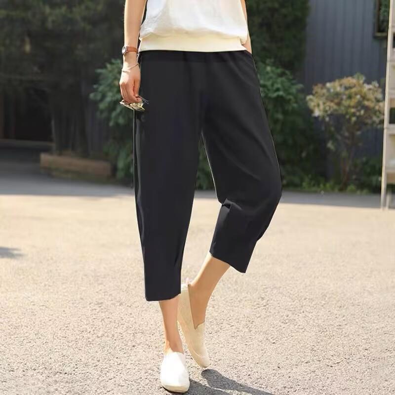 Elastic Waist Loose Slimming Harem Pants - Plus Size Casual Cropped Cotton Linen Pants for Women, 2023 Spring/Summer Versatile Artistic Design