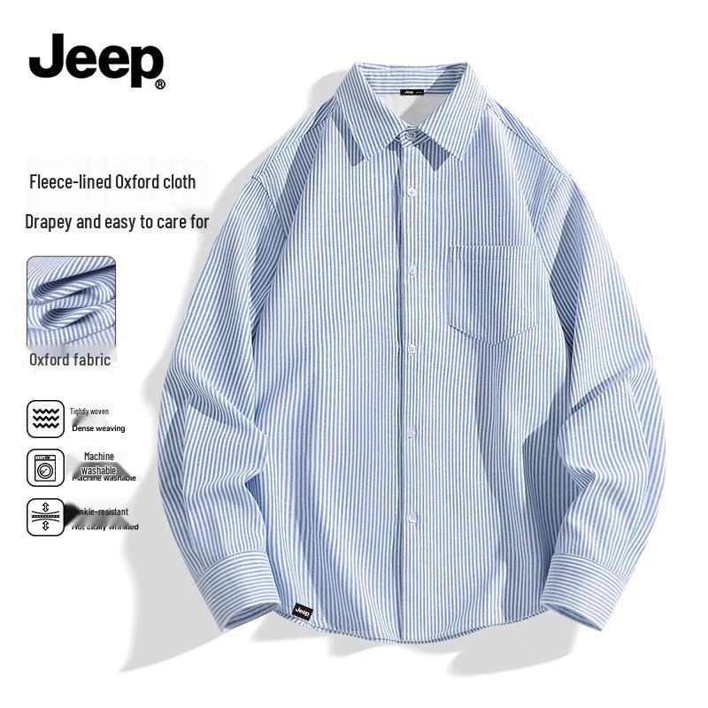 JEEP Men s Fleece-Lined Striped Casual Shirt 4XL