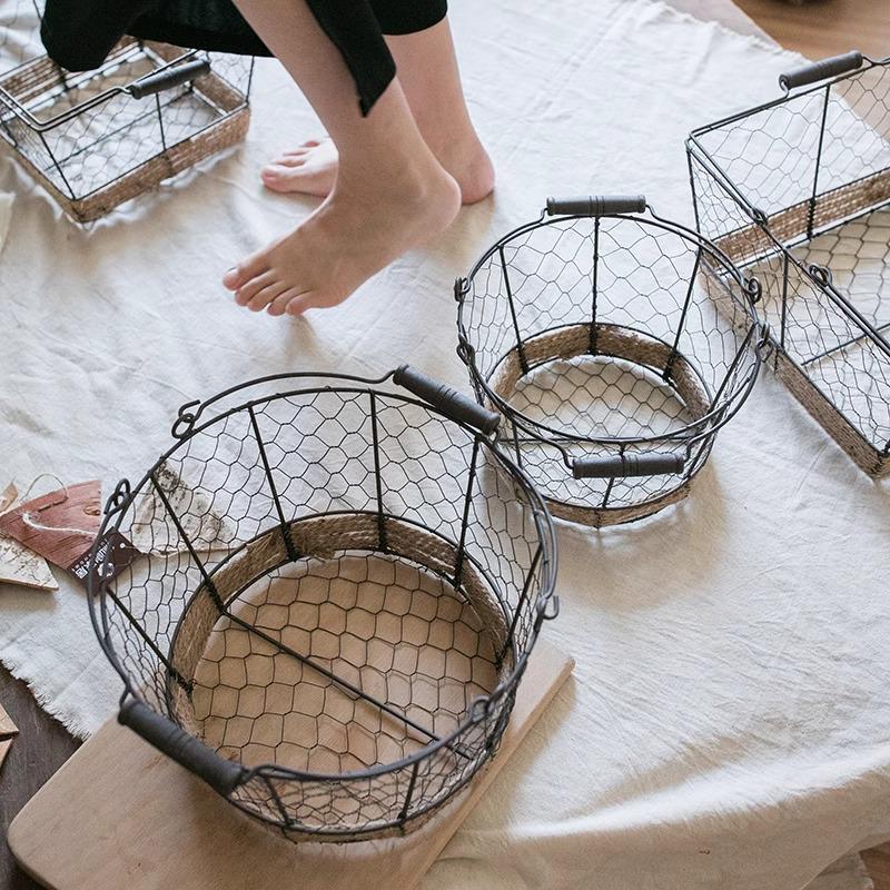 Juhan Retro Iron Wire Handbag Storage Basket - American Country ZAKKA Sundries Decor