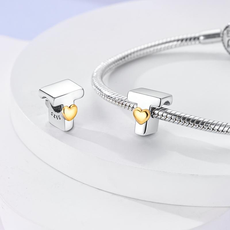 Hodí se na originální náramek DIY přívěsky s abecedou A-Z Korálek Měď Zirkon Cubic Zirconia Dopis lásky Visací přívěsek Šperky Dárek