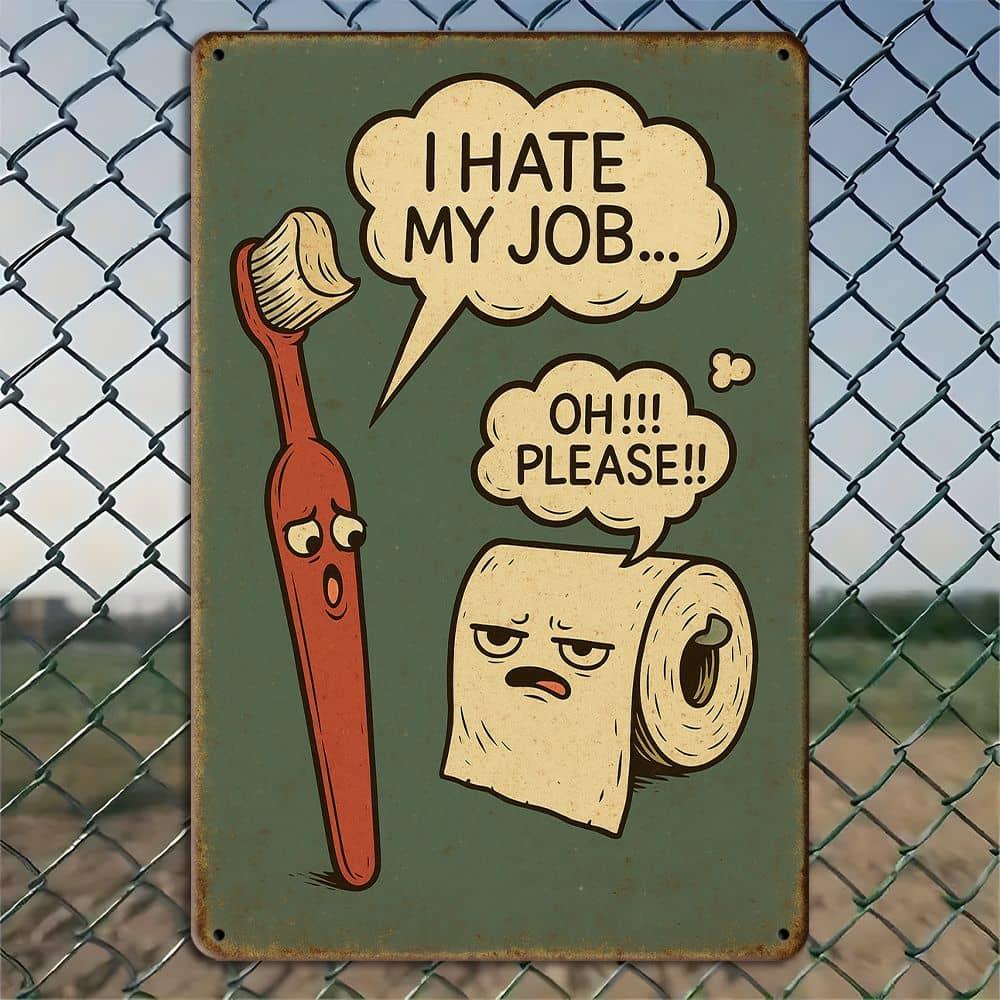 "I Hate My Job..." Funny Bathroom Metal Sign, 8x12 Inch.