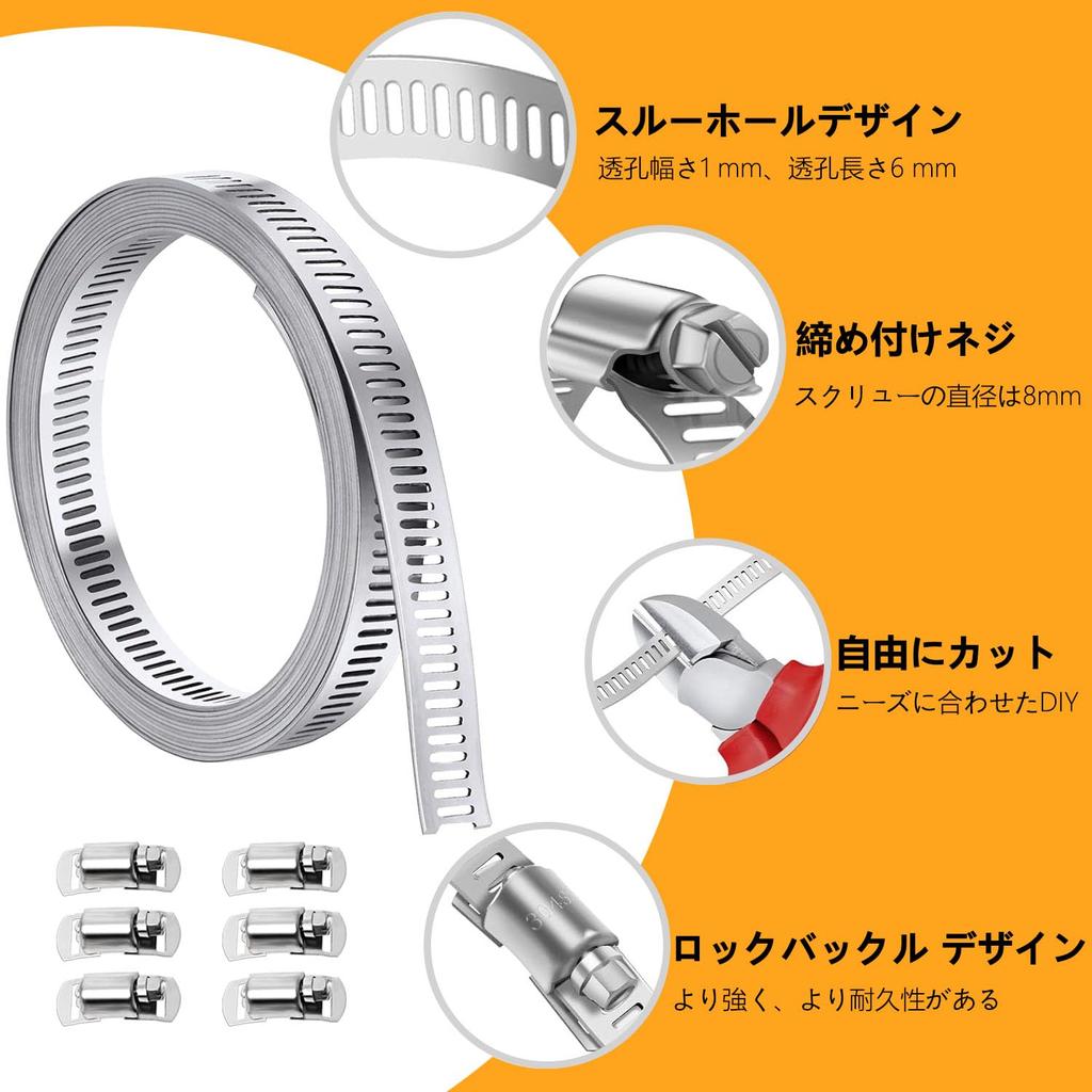 SODOI Motorcycle Parts, Muffler Band, Hose Band, 304 Stainless Steel, Free Cut, Clamp Band,