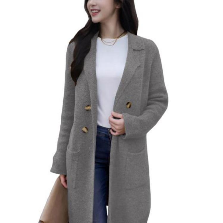 

Warm Wool Blend Long Coat Women Oversized Double Breasted Trench Notched Lapel Fall Winter Overcoat 2XL сірий