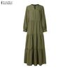 ZANZEA Women Casual Round Neck Solid Color Long Sleeve Long Dress