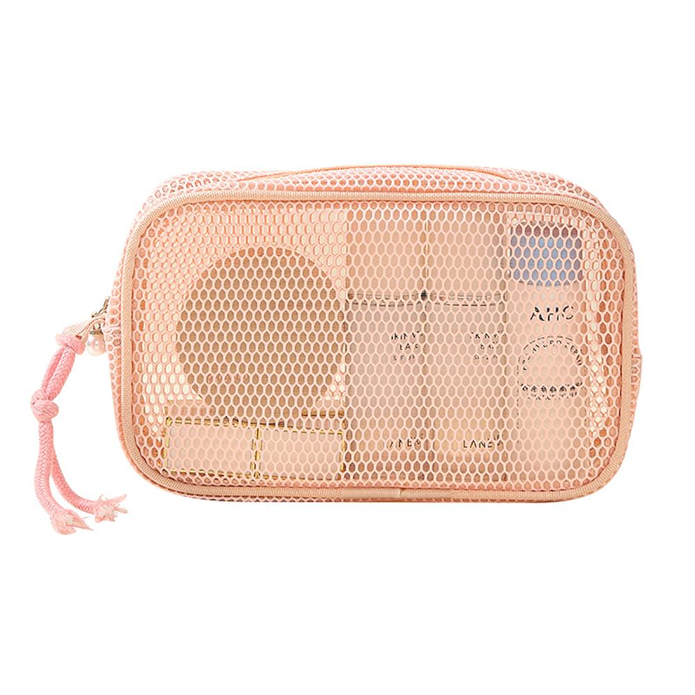 Casual Mesh Cosmetic Bag Hand-Held with Zipper Women Pure Color Makeup Bags Multipurpose Portable Mesh Toiletry Wash Bags