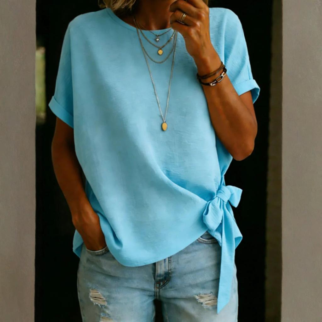 Fashionable Ladies' Summer New Arrival  Color Loose T-Shirt With Ruffled Hem