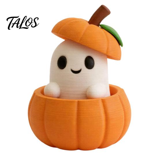 Small Ghost Ornament 3D Printed Pumpkin with Removable Figurine, Creative Halloween Desktop Miniature Figurine Decoration, Cute Statue for Home Office