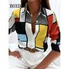 Women's 3D Printed Geometric Pattern Long Sleeve Shirt Spring Autumn Fashion Blouse Casual Everyday Button Lapel Cardigan Shirts