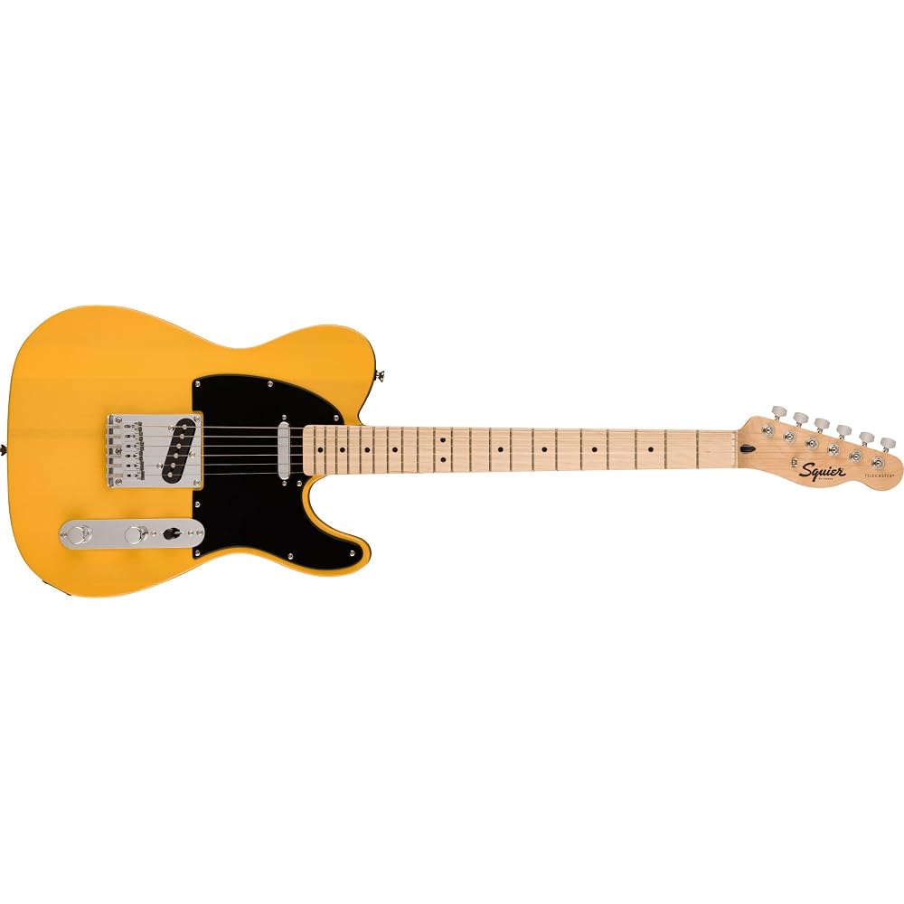Squier by Fender Sonic Telecaster Electric Guitar Maple Fingerboard Black Pickguard Butterscotch Blonde with Soft Case
