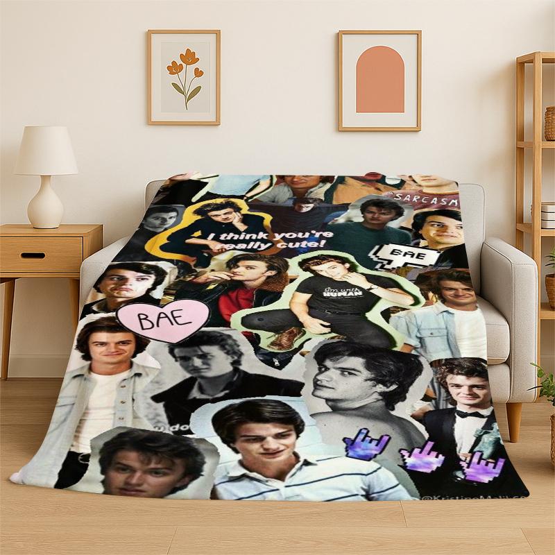 Joe Keery Actor Flannel Blanket Soft Warm Throw Blanket for Bedroom Living Room Bed Travel Camping Picnic Gift