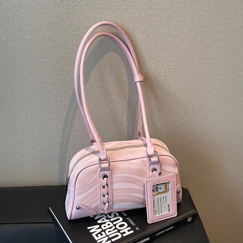 Cool silver small bag women's 2025 new fashion underarm wax leather pillow bag versatile shoulder bag