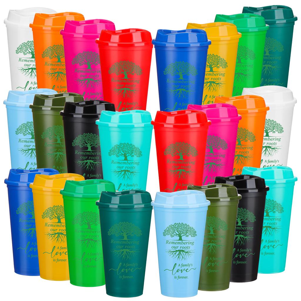 24 Pcs Family Reunion Favors 16 Oz Coffee Plastic Cups Bulk With Family Tree Pattern Reusable Drinking Tumblers For Gathering Pa