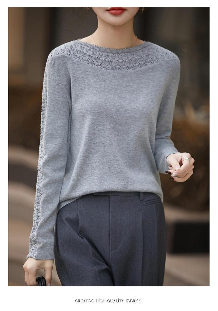 Women's Hollow Out Fine Wool Knit Sweater - Autumn/Winter Style