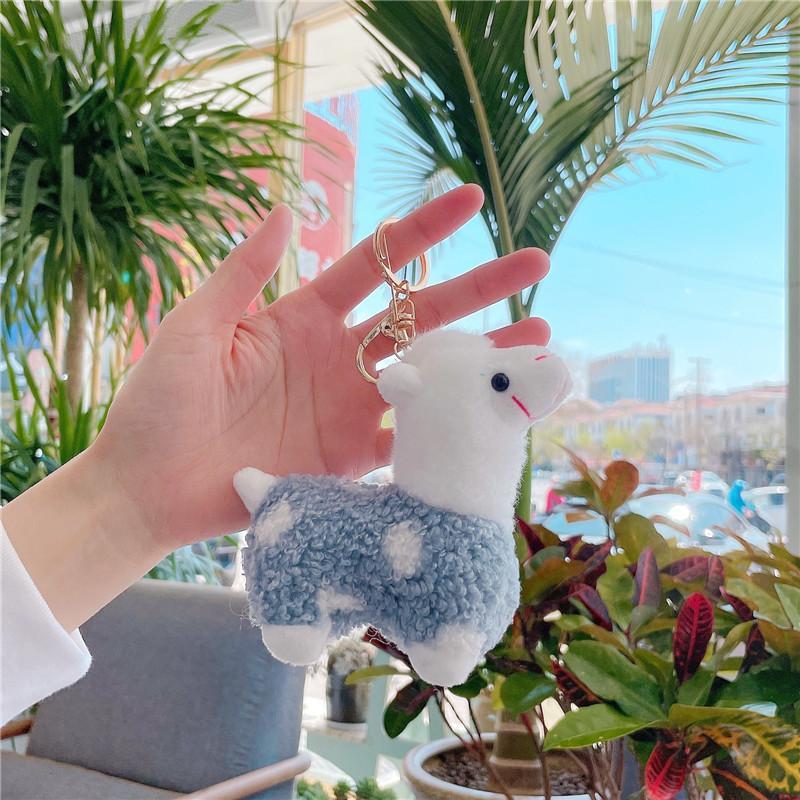Fluffy Gradient Stuffed Alpaca Keychain Plush Durable Metal Clasp Cute Bag Charm for Daily Wear Accessory