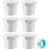Frienda 6 Pieces RV Hot Water Heater Drain Plug with Tape, 1/2 Inch NPT Drain Plug White Plastic Drain Plug, Compatible with RV Camper and Atwood