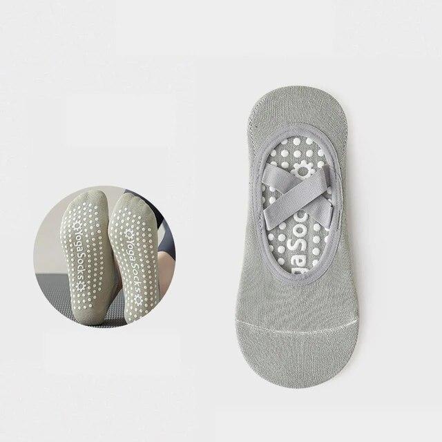 1Pair Yoga Socks Women's Non-slip Short Tube Sports Crew Sock Men Thin Sweat-absorbing Cross Straps Trampoline Pilates Dance Sox