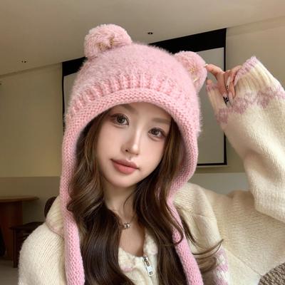 Sweet Cute Ear Beanie Women's Hat Autumn Winter Warm Ear Protection Knitted Hat Wholesale