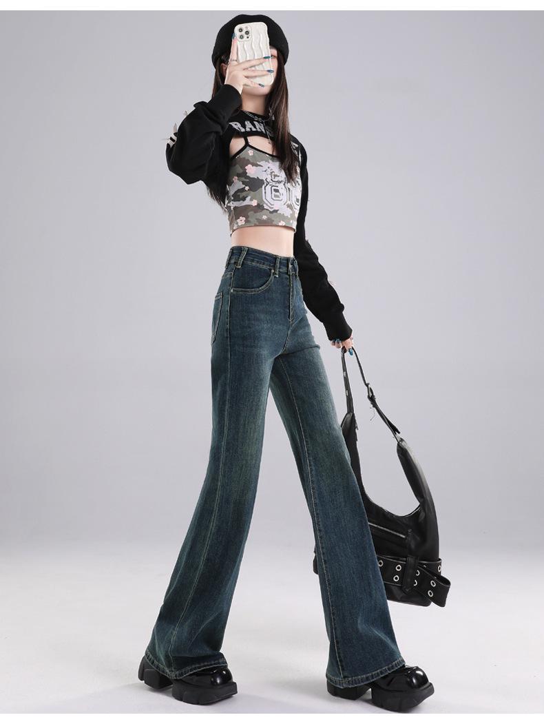 

2025 Women s Retro High-Street Spring Micro-Flare Jeans XL синий