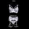 Hot-Selling Mesh Lace Patchwork Lingerie Set: Sexy See-Through Push-Up Four-Piece for Women