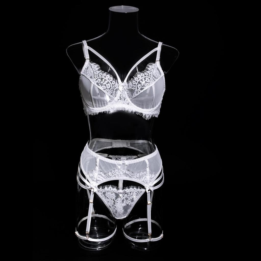 Hot-Selling Mesh Lace Patchwork Lingerie Set: Sexy See-Through Push-Up Four-Piece for Women