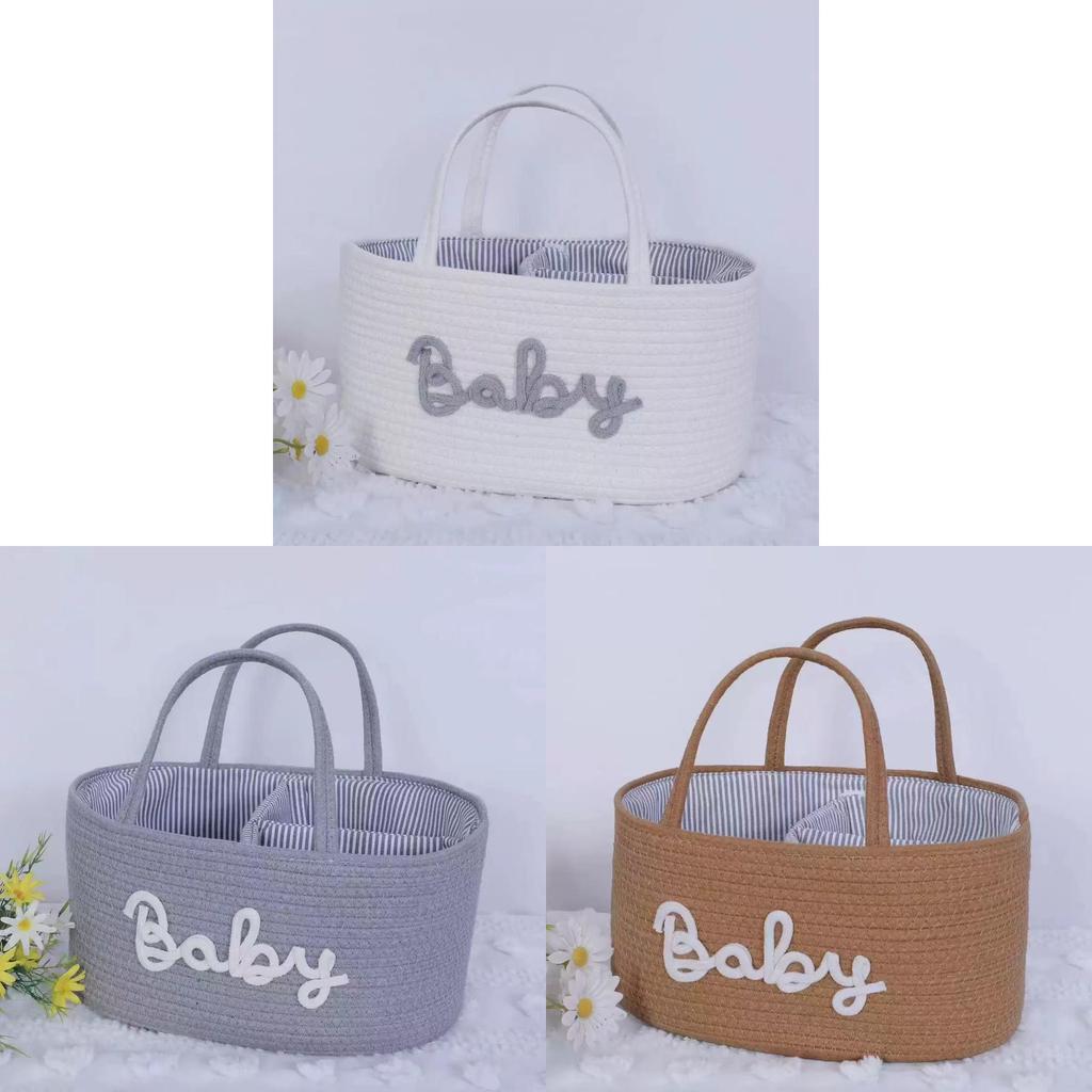 Baby Nursery Cotton Rope Letter Laundry Basket With Multipurpose Storage For Diapers Toys And Clothes