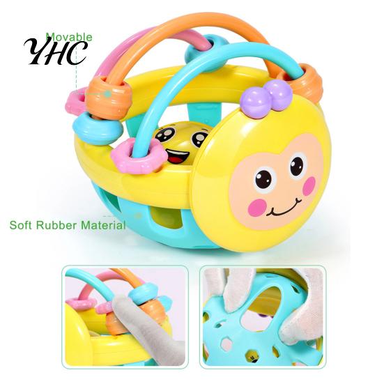 Cartoon Bee Soft Colorful Baby Rattle Ball Hand Bell Educational Teething Toy