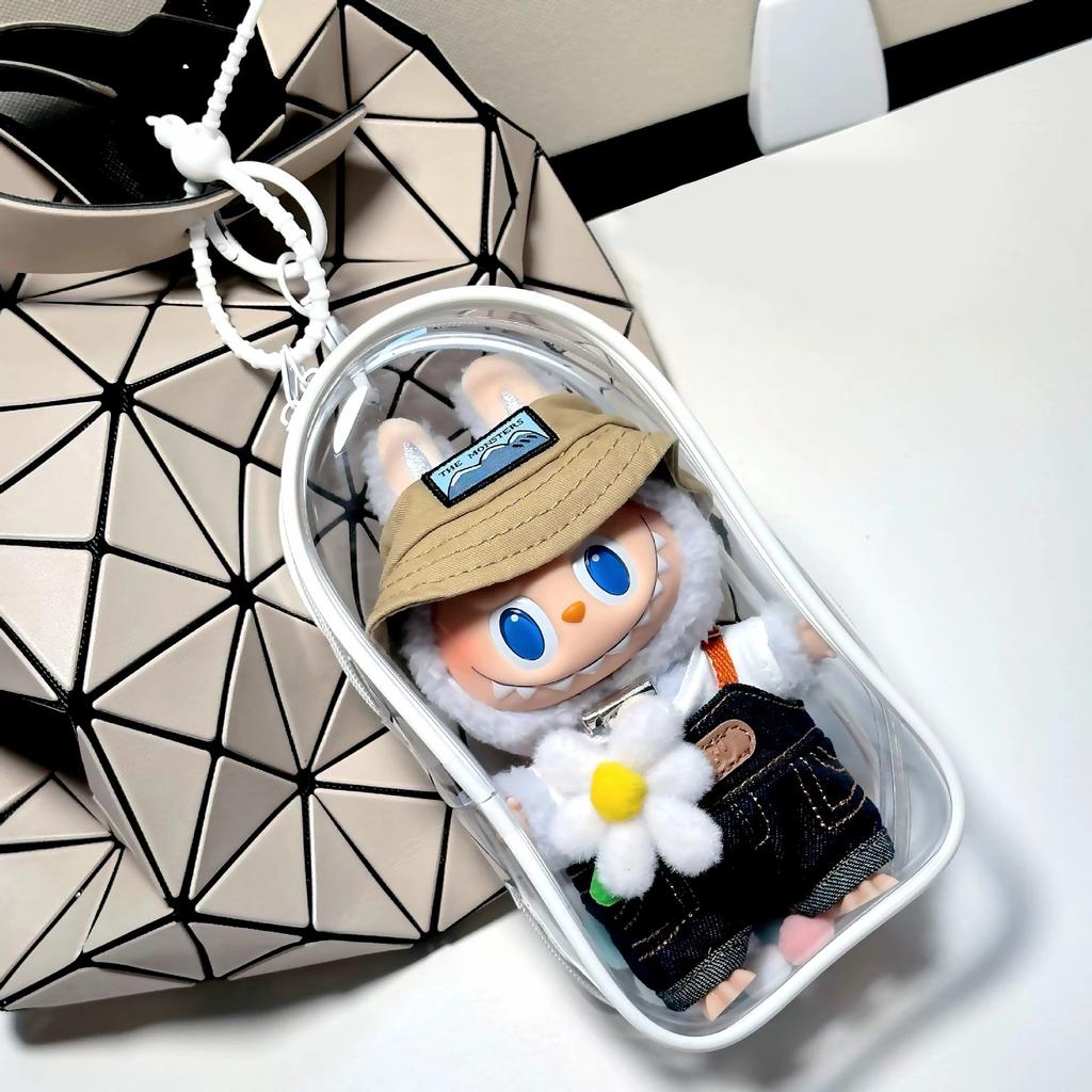 Clear Hard Case Organizer for Labubu Plush Dolls - Anti-Scratch Display Bag with Keychain Durable Travel Storage Box Accessories