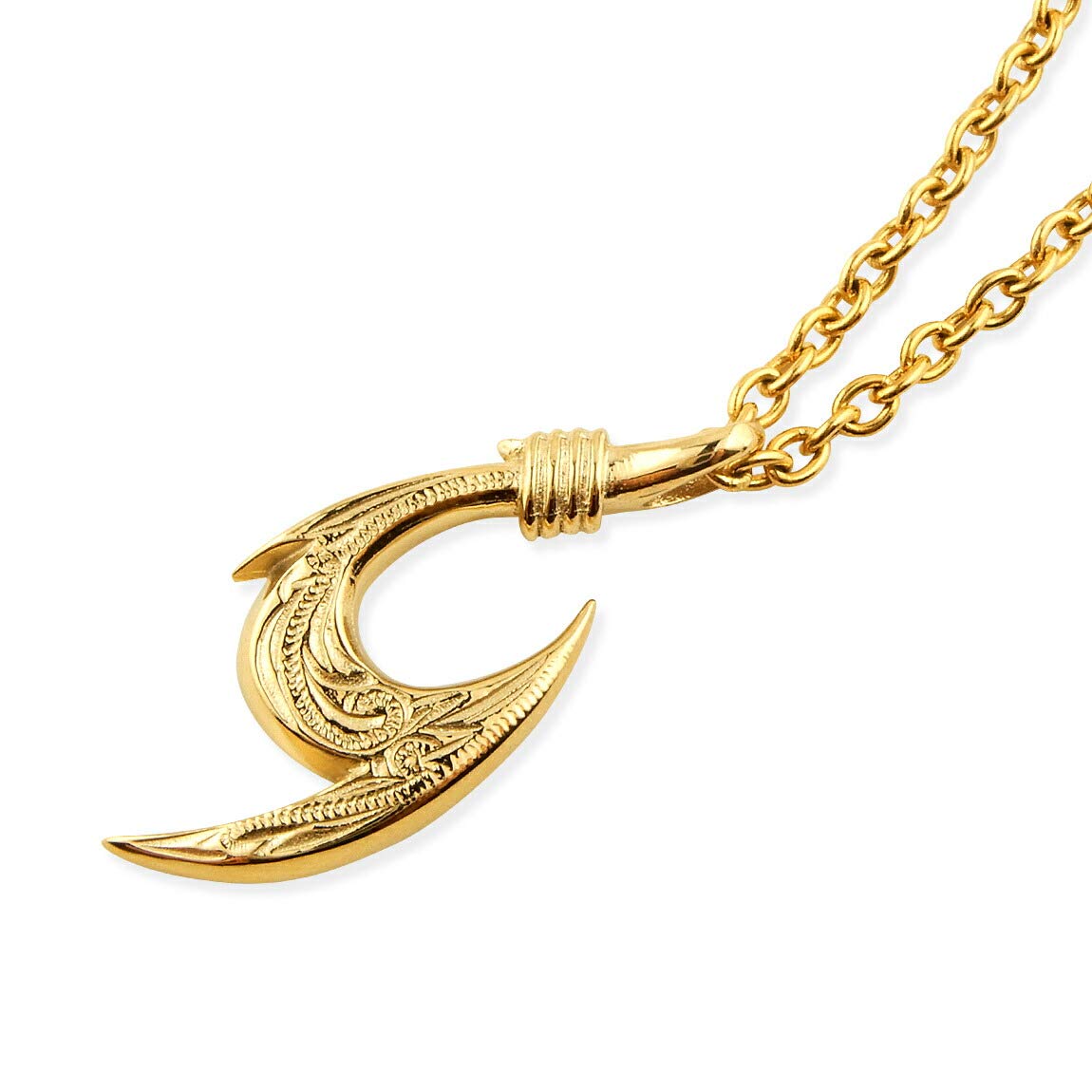 

[Aloha lokahi] Hawaiian Jewelry Necklace, Stainless Steel, Fish Hook, Heart, Scroll, Wave, Ocean, Surgical Stainless Steel, Yellow Gold, Reversible