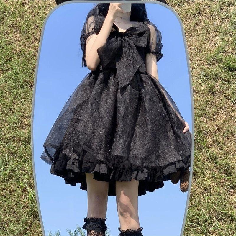 Japanisches süßes süßes Mädchen-Lolita-Kleid mit Puffärmeln, weißes Kawaii-Tutu-Prinzessinnenkleid, Lolita-Feenkleid, koreanisches weißes Kleid