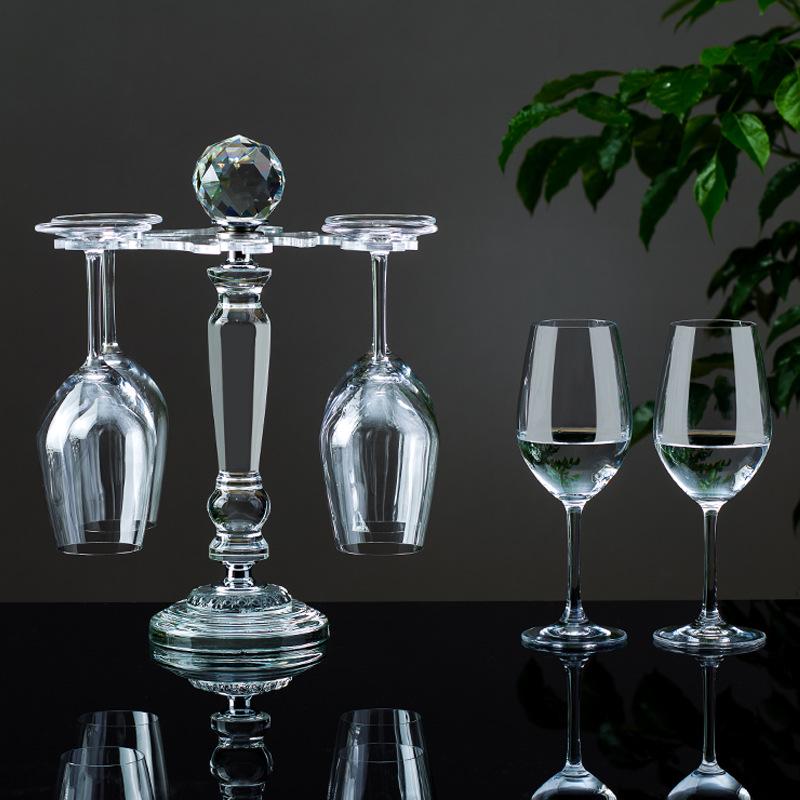 Creative Upside-Down Wine Glass Holder - Red Crystal High-Stemmed Glass Draining Rack Ornament
