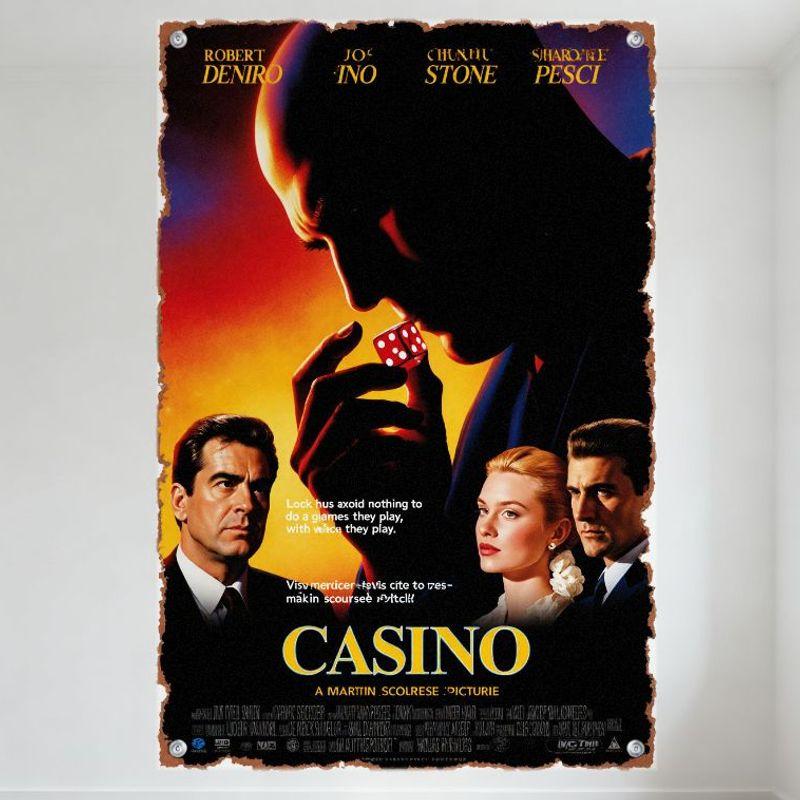 Vintage plechová cedule z kasinového filmu - Robert De Niro Joe Pesci Sharon Stone - Tmavá silueta Červená kostička Plakát pro pánskou jeskyni Bar Ho