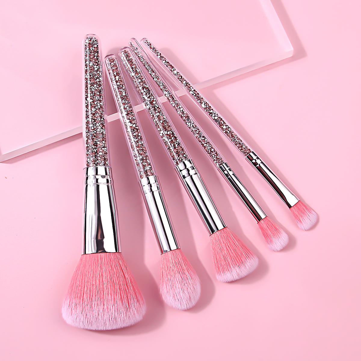 

2025 New 5Pcs portable pink diamond-handled makeup brush set, soft bristle blush/eyeshadow/highlight daily makeup tools розовый