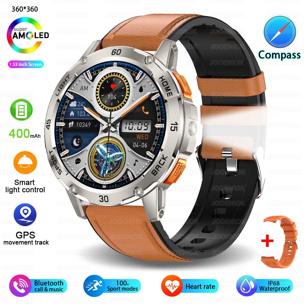 New Outdoor Military Smart Watch Men 1.53" AMOLED Screen IP68 Waterproof Compass Bluetooth Call Sports Bracelet
