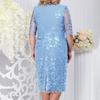 O-Neck Half Sleeve Waist Tight Hip Wrap Slim Fit Midi Dress Embroidery Flower