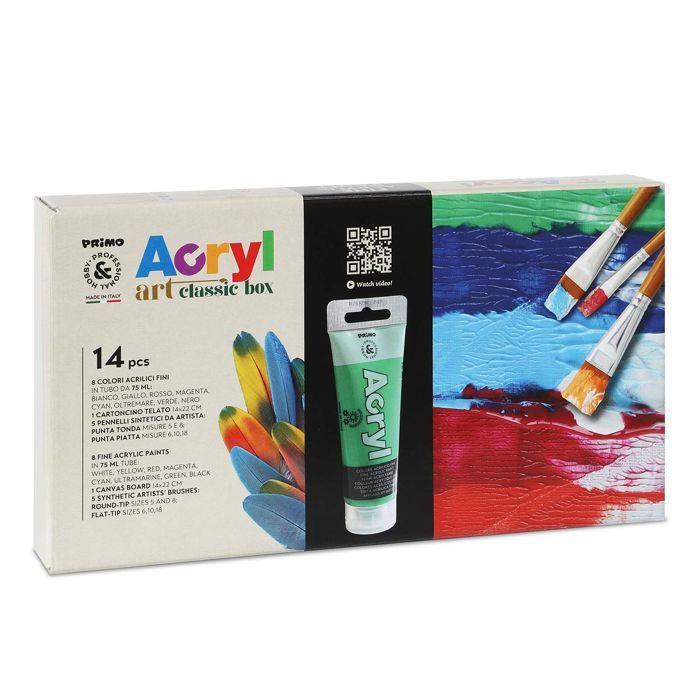 Box of 8 Acrylic Paints and Accessories