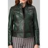 Damenmäntel mit Reißverschluss aus echtem Leder, grün gefärbte Damenmäntel