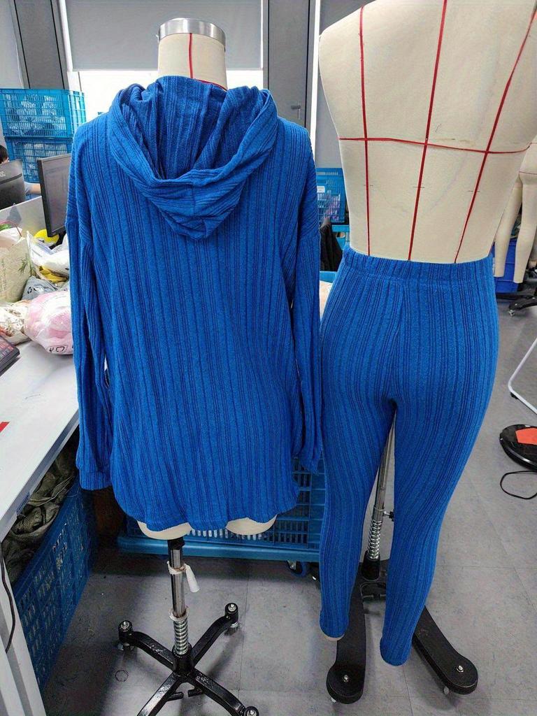 Autumn/Winter 2025 Ribbed Hooded Long Sleeve Casual Women's Set