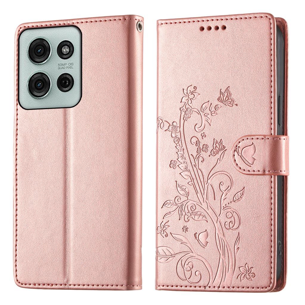 For Motorola Moto G75 5G Wallet Case Butterfly Floral Imprint PU Leather Phone Cover with Wrist Strap
