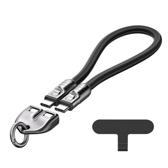 

C to C 240W Charging Cable 2-in-1 Cell Phone Lanyard Wearable Bracelet Portable 5A Fast Charging USB-C Data Cable for Smartphones Tablets Laptops 30cm чорний