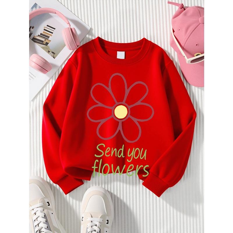 Kids Sweatshirt ,Casual Sweatshirt Printed Round Neck Pullover, Send You Flowers, Autumn And Winter,Comfortable Warm Fashion Printed Top